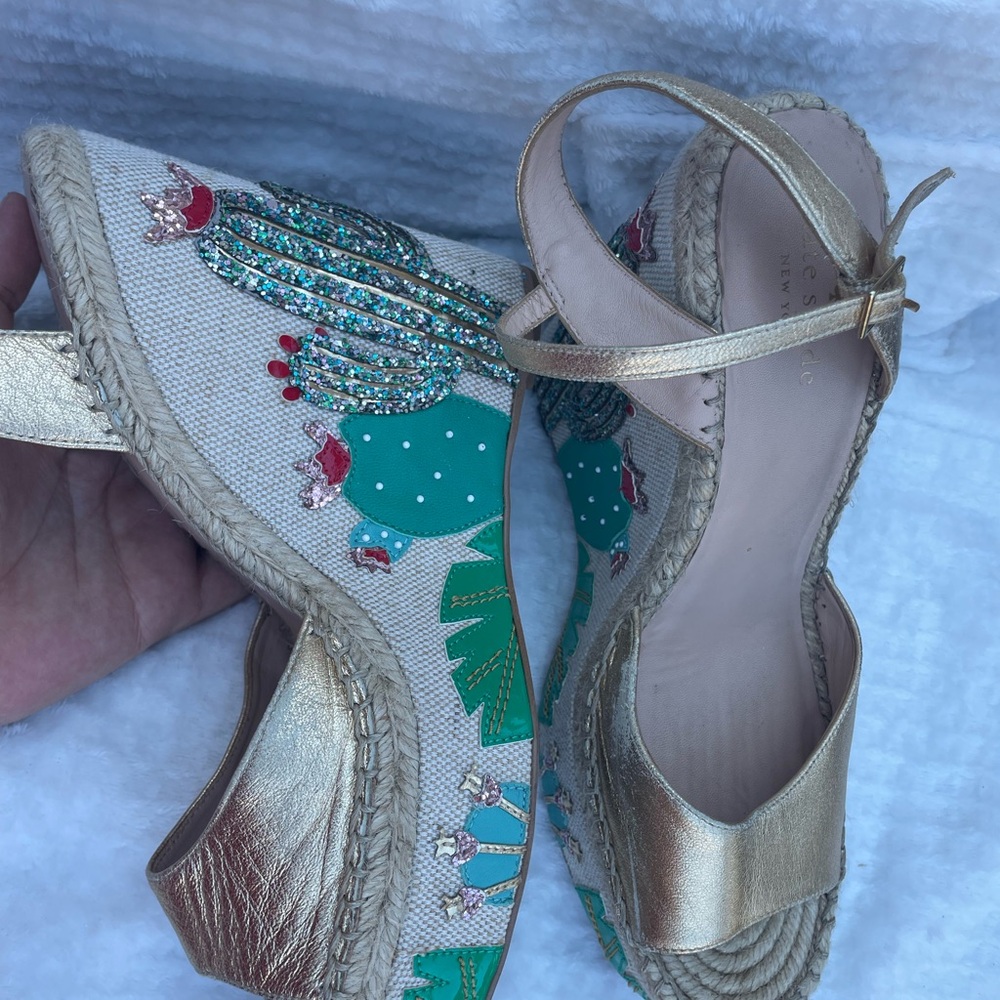 Kate Spade Gold and Green Espadrille Wedges - Picture 2 of 9